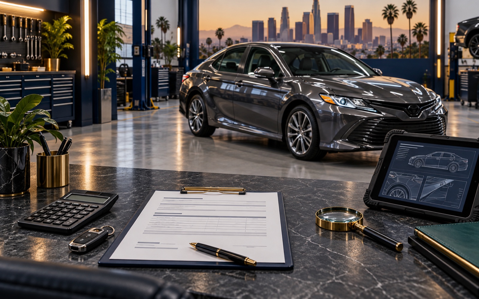 Vehicle valuation and inspection documents at a collision facility